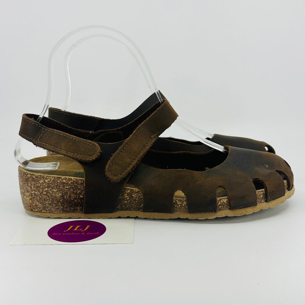 BioNatura Women's Solo Brown Leather Mary Jane Slingback Sandals Size 38/ 7-7.5